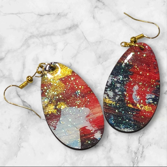 Americana Red White Blue Abstract Earrings Handmade Hand Crafted E015 - Picture 4 of 6